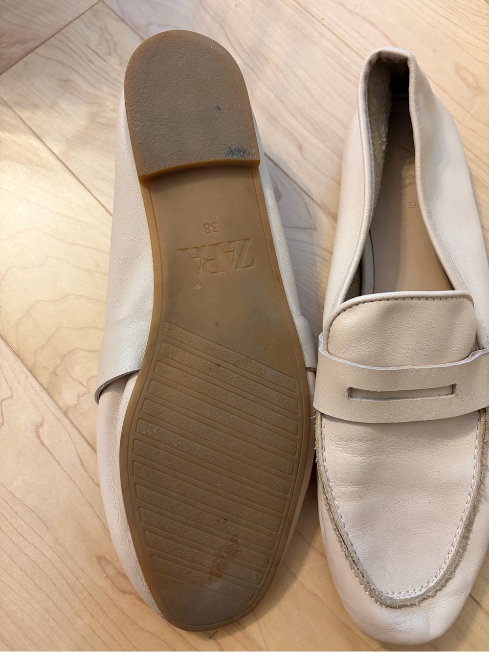 Zara Men Beige Leather Slip-On Loafers